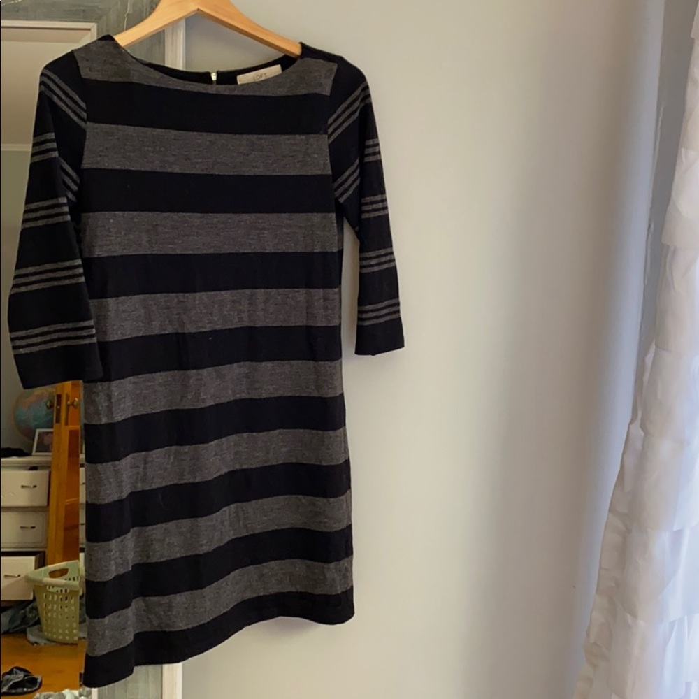 Loft black and gray striped dress
